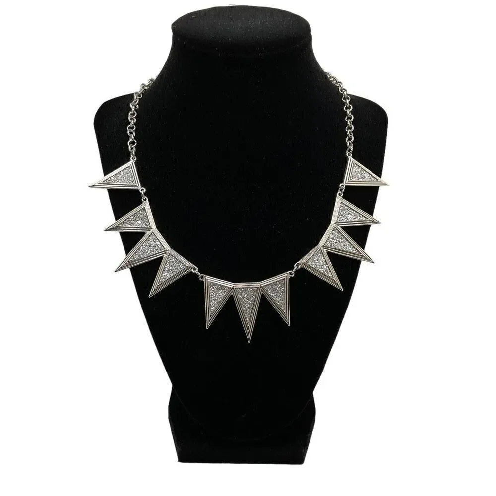 Jade Collection Necklace Earring Set Silver Toned Crushed Rhinestone Triangles